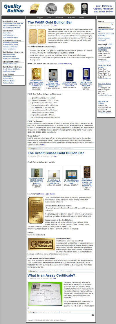 Quality Gold Bullion Online qualitybullion.com PAMP Gold Bullion Bar Page Including a Credit Suisse Gold Bar Image Stolen from Us.